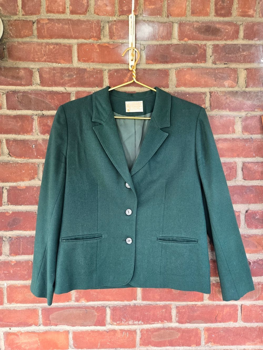VTG Pendleton Blazer Jacket Virgin Wool Hunter Dark Green Office Relaxed
